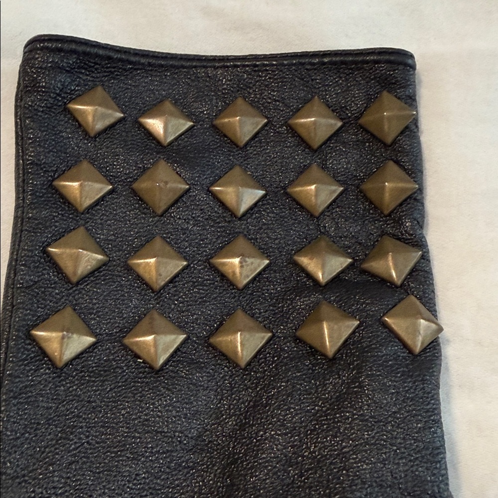 Black Studded Leather Gloves Petite - Picture 4 of 10